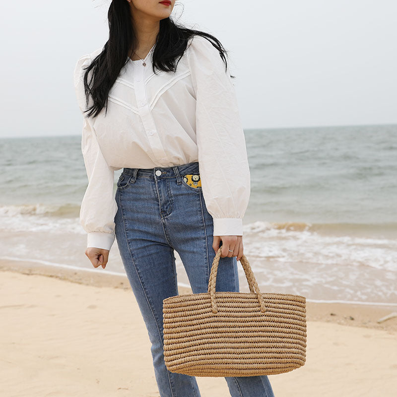 Wholesale New Portable Shopping Basket Woven Bag Large Capacity Seaside Beach Bag